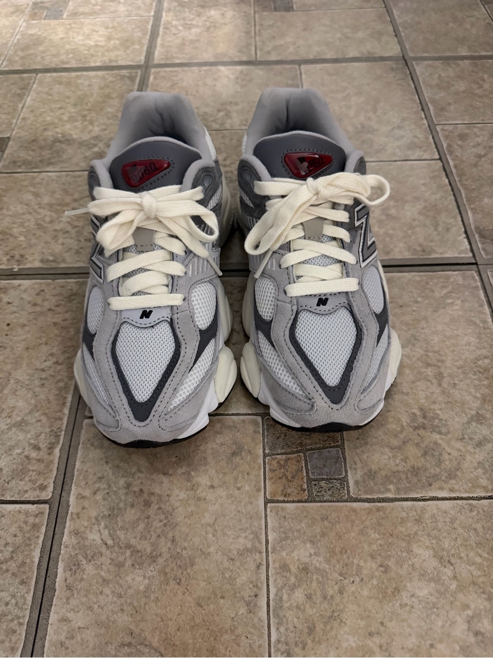 New Balance 9060 Women’s Gray and Cream Mesh Sneakers